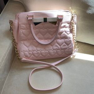 Handbag, Crossbody w/ handles, Betsey Johnson, Pink, Quilted Hearts, Like New
